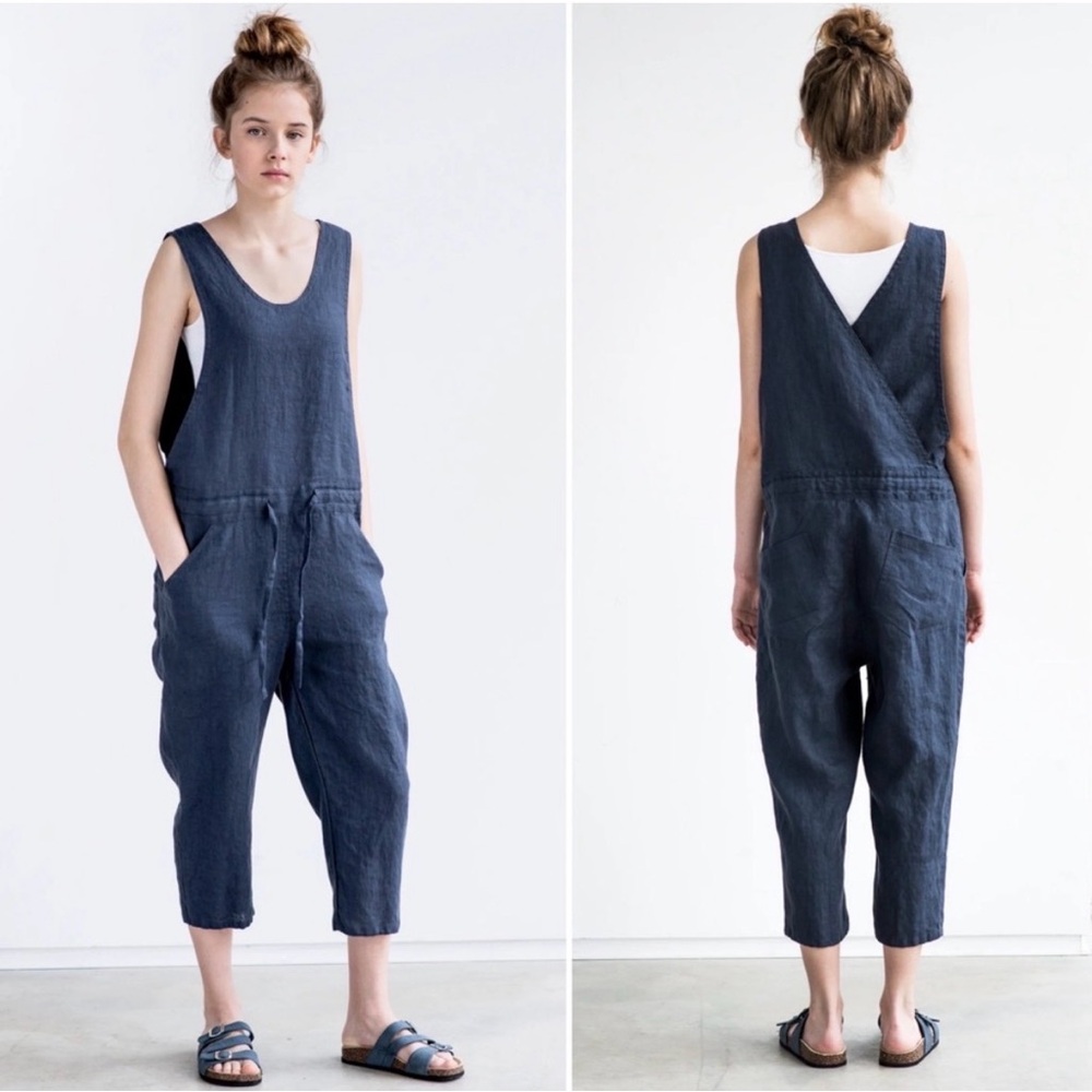 Not Perfect Linen notPERFECTLINEN Cropped Jumpsuit | Indigo Blue | Size XS